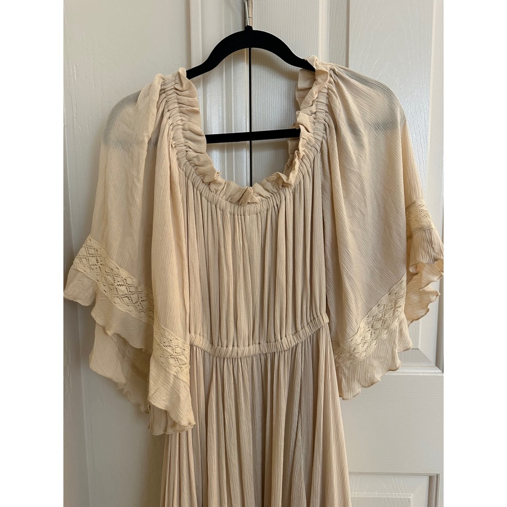 Free People Beach Bliss Maxi Dress - Cream Crinkle Gauze Lace Boho Ruffle - XS - Picture 4 of 12